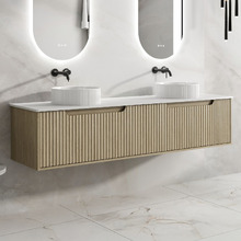 Lilinoe 1800mm Natural Oak Wall Hung Double Vanity with Stone Countertop